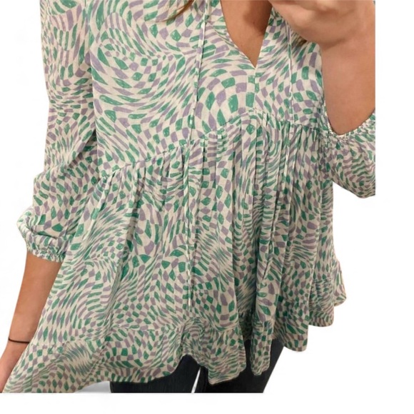 Meet Me In Santorini Green Purple Patterned Women's Ava Large Top - Picture 2 of 5